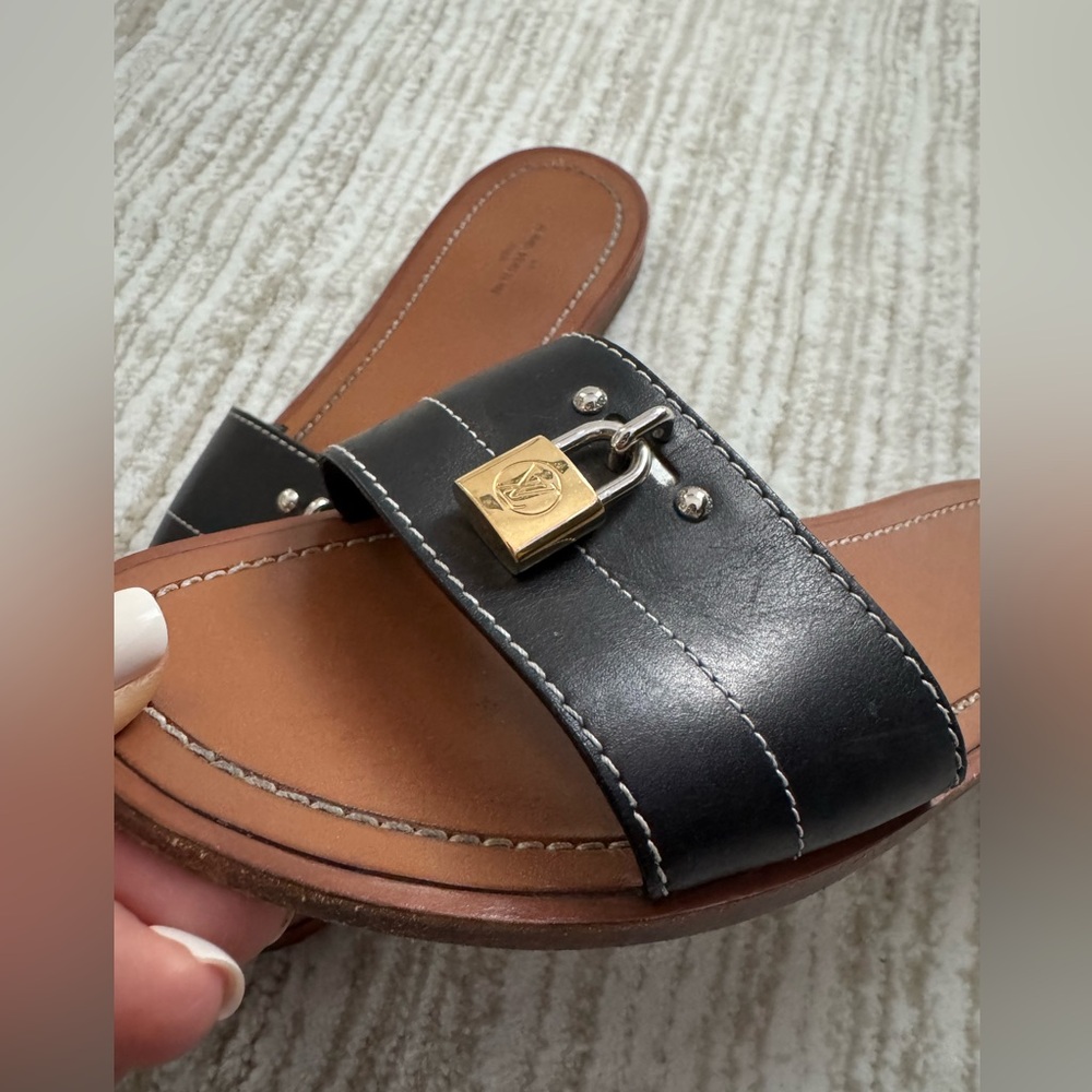 Louis Vuitton Lock It Leather Slides Mules Black size 38 - Picture 3 of 12